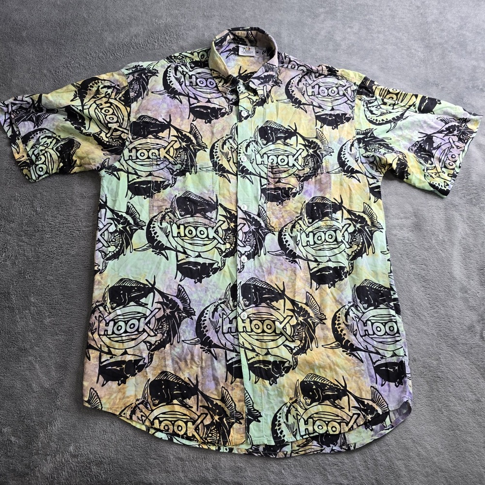 Rum Reggae Hawaiian Shirt Multicolor Marlin Fish HOOK Mens XL Short Sleeve